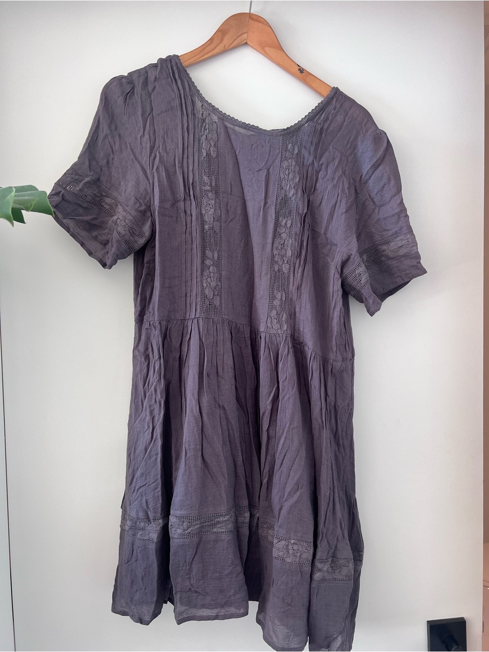 Auguste The Label Short Sleeve Lace-Panel Tunic Dress in Charcoal Gray